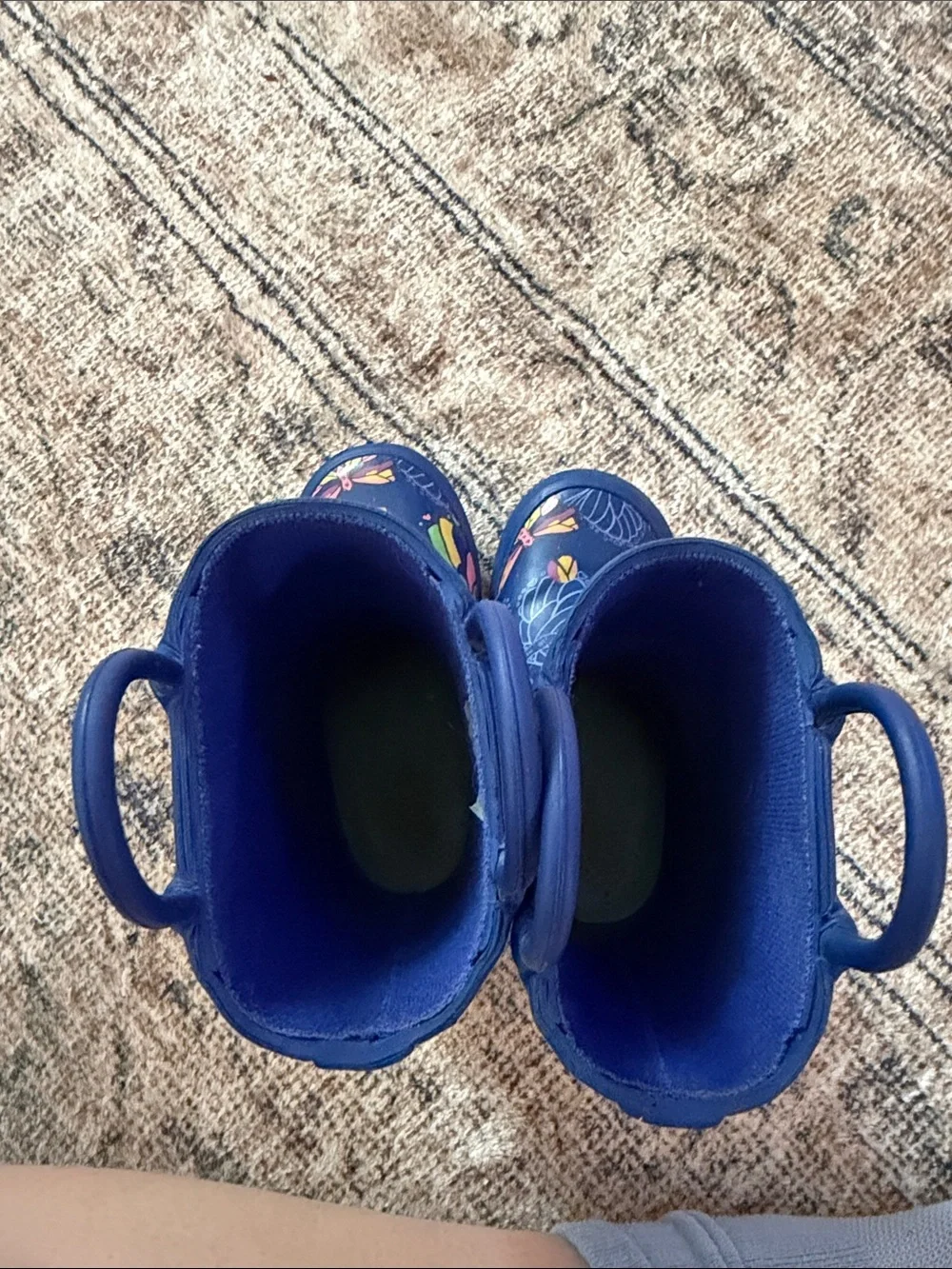 L.L. Bean Navy Kids' Rain Boots with Multicolor Floral Design
